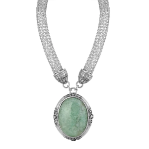 1928 Jewelry Signature Gemstone Oval Pendant Mesh Tube Chain Necklace 18"