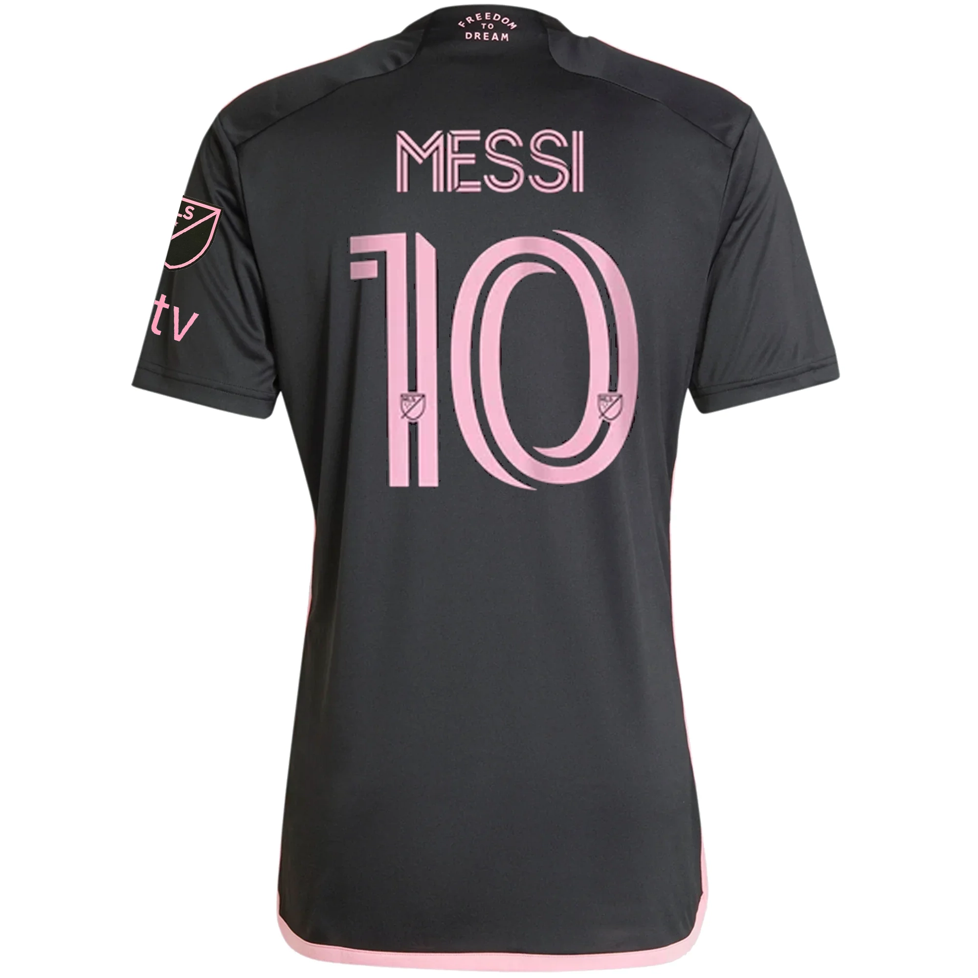 adidas Inter Miami Lionel Messi Royal Caribbean Away Jersey w/ MLS   Apple TV Patches 23/24 (Black/Bliss Pink)