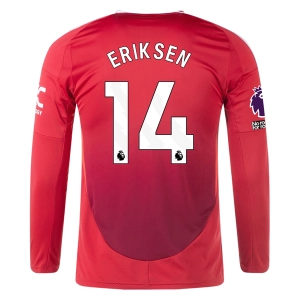 adidas Manchester United Christian Eriksen Long Sleeve Home Jersey w/ EPL   No Room For Racism Patches24/25 (Red)