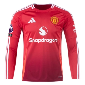 adidas Manchester United Long Sleeve Home Jersey w/ EPL   No Room For Racism Patches24/25 (Red)
