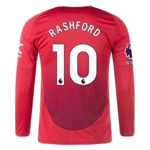 adidas Manchester United Marcus Rashford Long Sleeve Home Jersey w/ EPL   No Room For Racism Patches24/25 (Red)