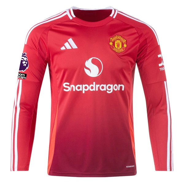 adidas Manchester United Matthijs De Ligt Long Sleeve Home Jersey w/ EPL   No Room For Racism Patches24/25 (Red)