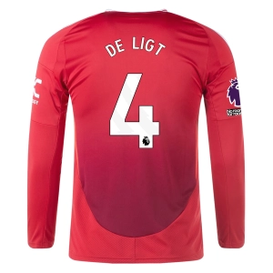 adidas Manchester United Matthijs De Ligt Long Sleeve Home Jersey w/ EPL   No Room For Racism Patches24/25 (Red)