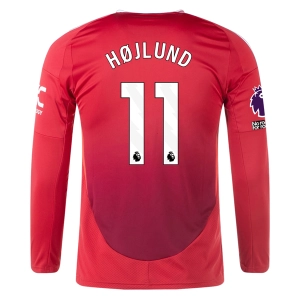 adidas Manchester United Rasmus Hojlund Long Sleeve Home Jersey w/ EPL   No Room For Racism Patches24/25 (Red)