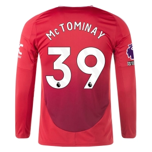 adidas Manchester United Scotty McTominay Long Sleeve Home Jersey w/ EPL   No Room For Racism Patches24/25 (Red)