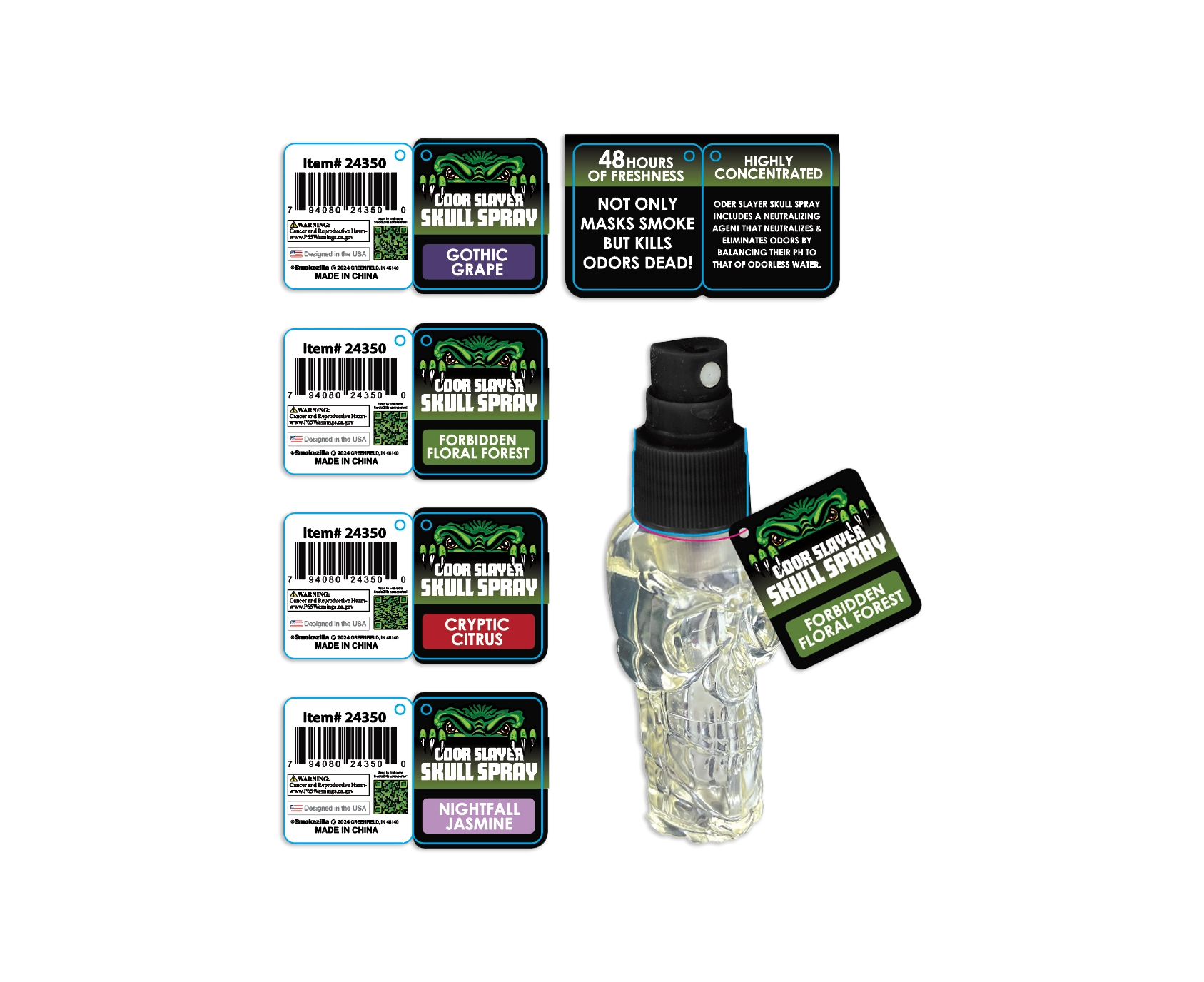 Air Freshener Odor Slayer Skull Smoke Eater Spray - 12 Pieces Per Retail Ready Display 24350