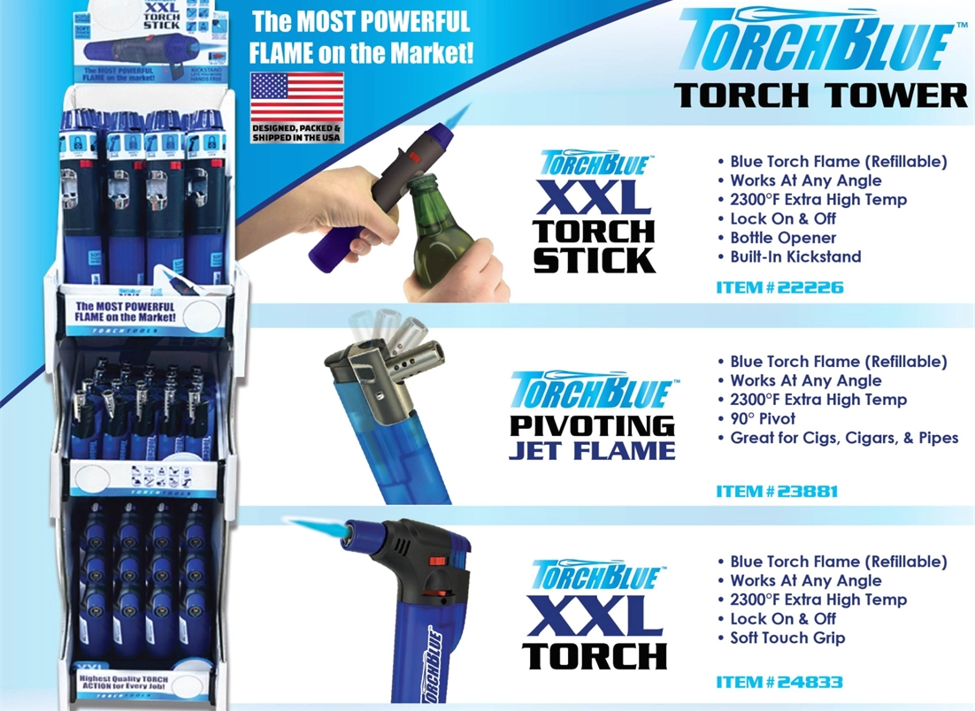 Butane Torch Lighters 3 Tier Countertop Assortment - 49 Pieces Per Retail Ready Display 88674