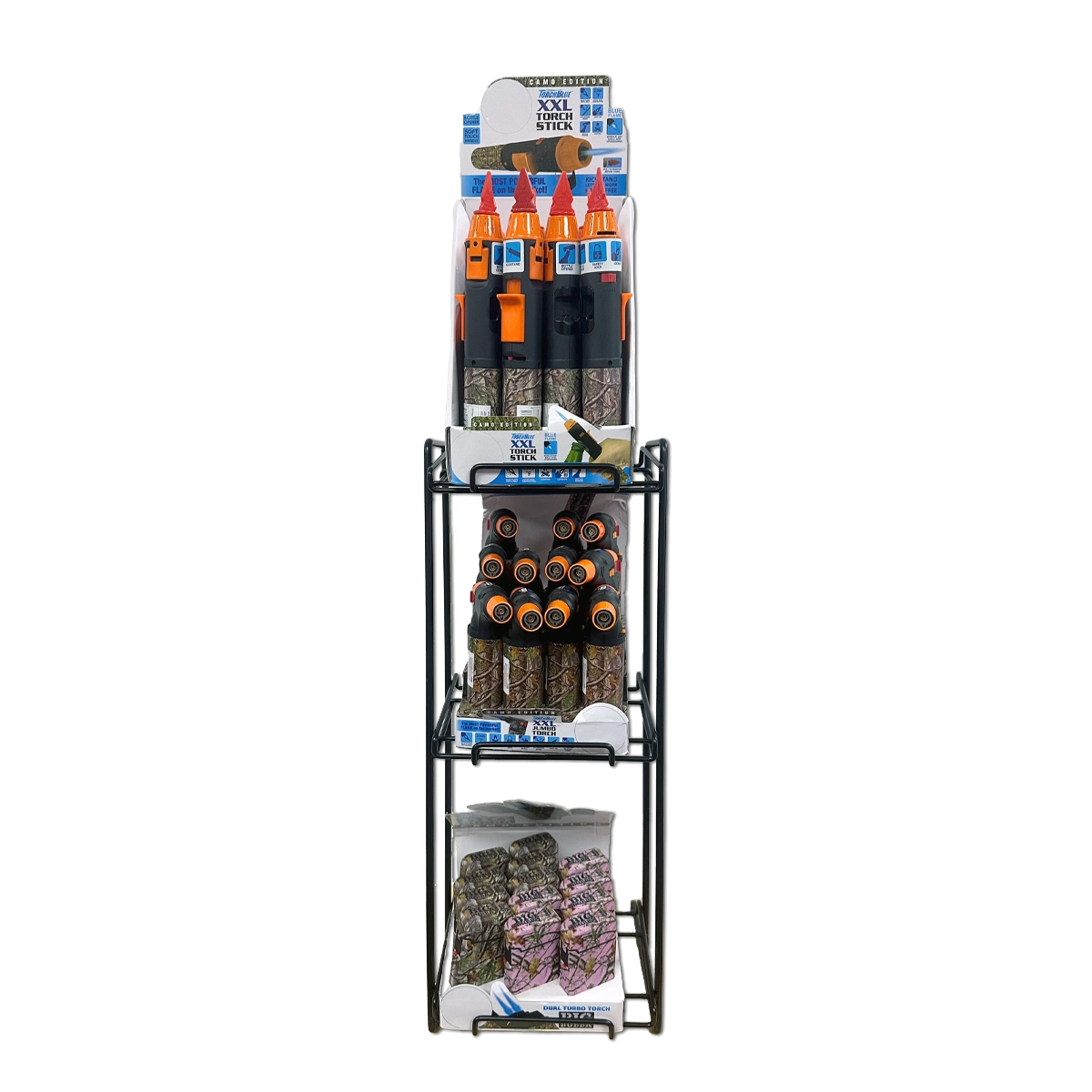 Camo Torch Tower – 3 Tier Metal Countertop Assortment - 39 Pieces Per Retail Ready Display 88671