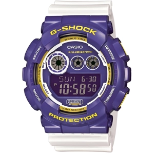 Casio Men's Digital Dive Watch - G-Shock World Time Purple Dial White Strap | GD120CS-6