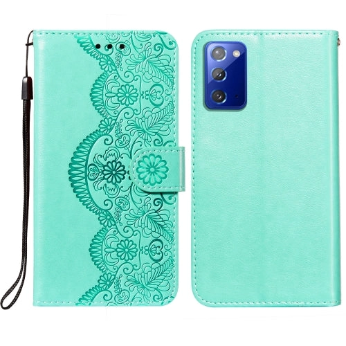 For Samsung  Galaxy Note20 Flower Vine Embossing Pattern Horizontal Flip Leather Case with Card
