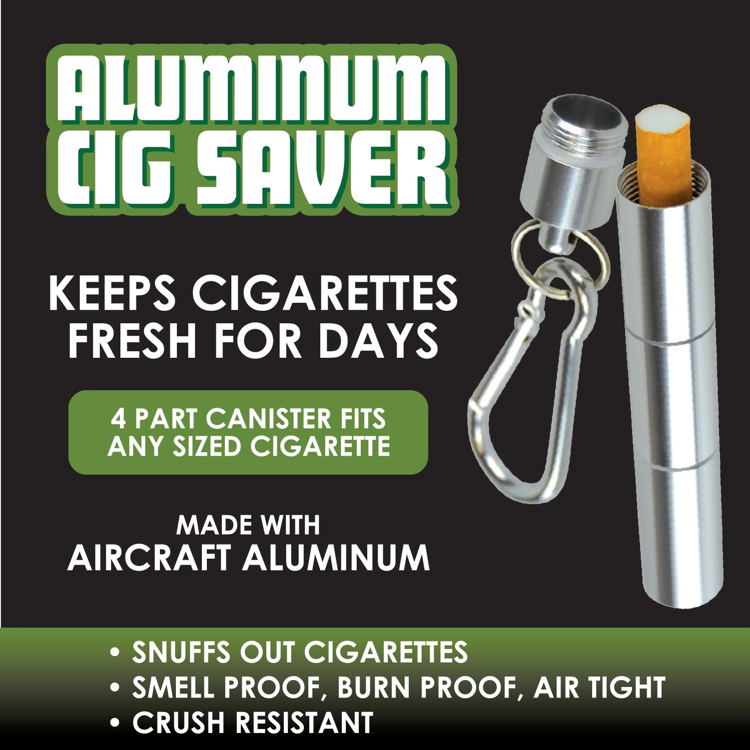 Metal Tube Cigarette Saver with Carabineer - 12 Pieces Per Retail Ready Display 23865