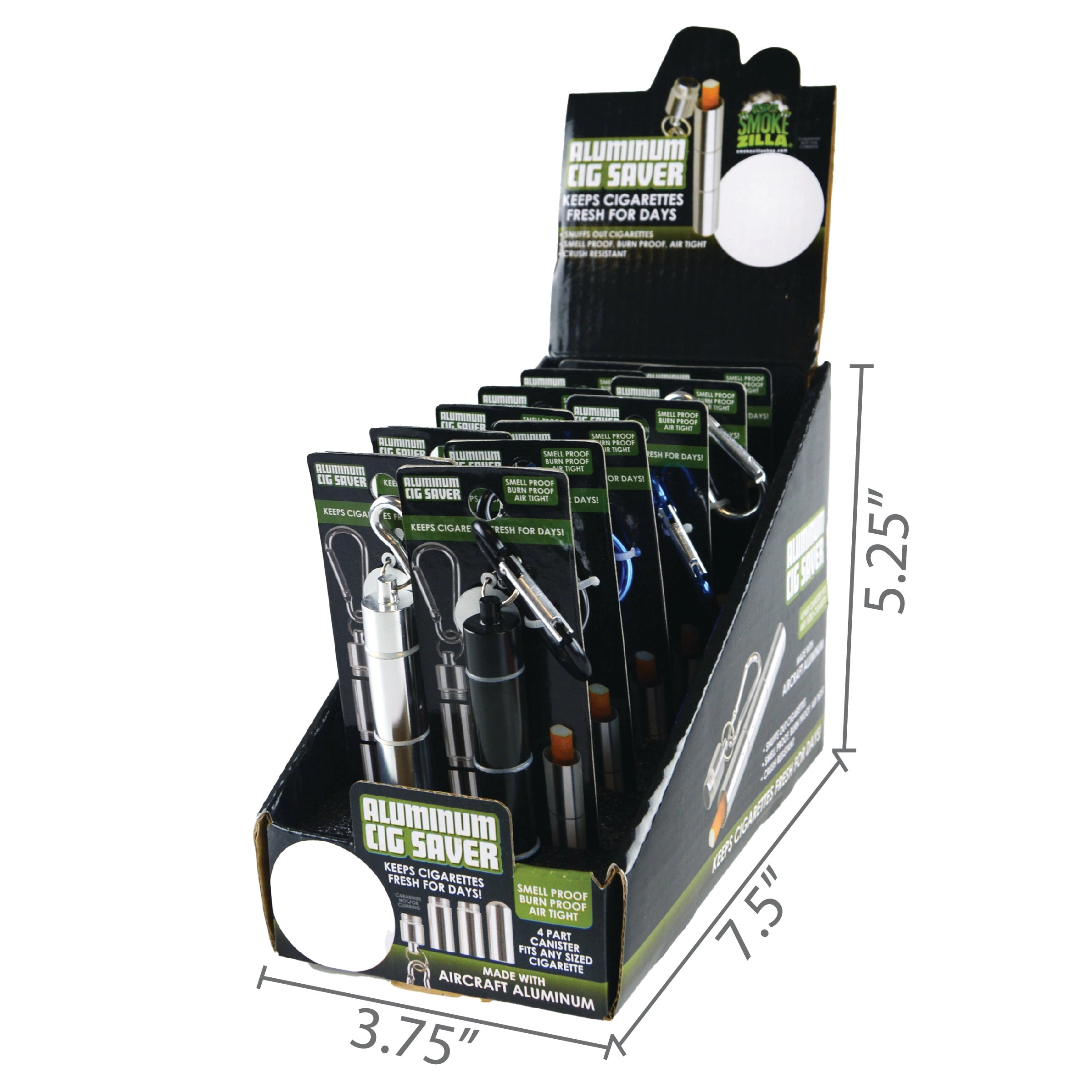 Metal Tube Cigarette Saver with Carabineer - 12 Pieces Per Retail Ready Display 23865
