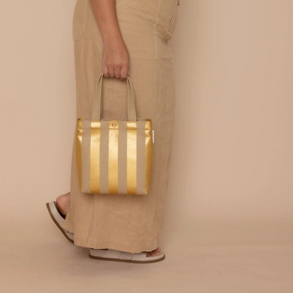 Mini Bonnie Tote Bag -- Gold Stripe
