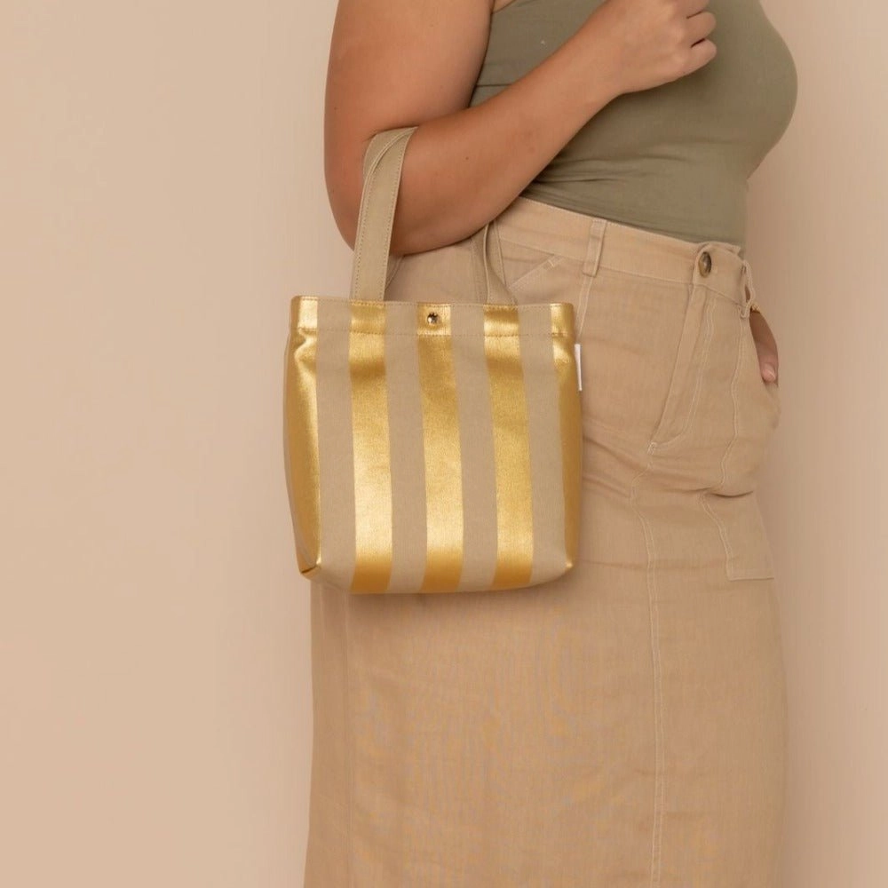 Mini Bonnie Tote Bag -- Gold Stripe
