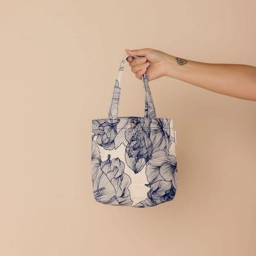 Mini Bonnie Tote Bag -- Navy Floral