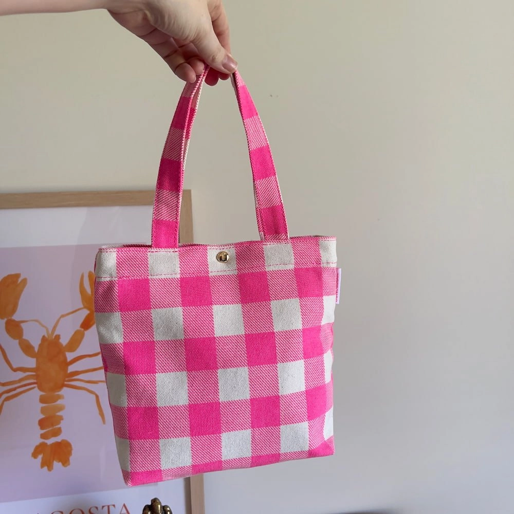 Mini Bonnie Tote Bag -- Neon Pink Gingham