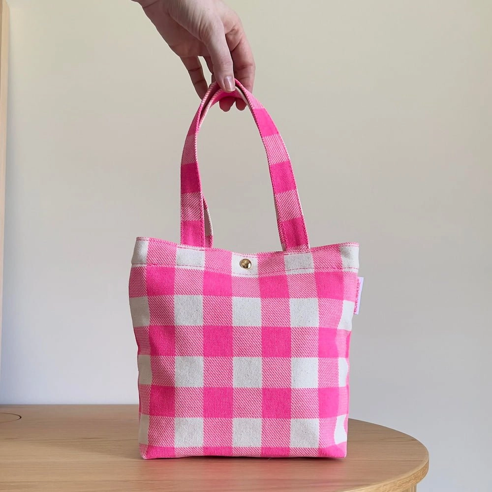 Mini Bonnie Tote Bag -- Neon Pink Gingham