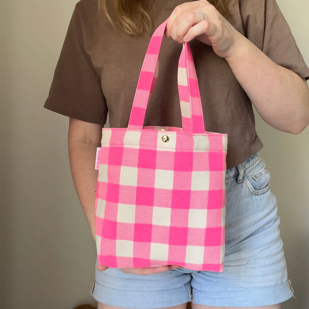 Mini Bonnie Tote Bag -- Neon Pink Gingham