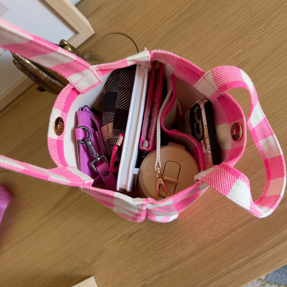 Mini Bonnie Tote Bag -- Neon Pink Gingham