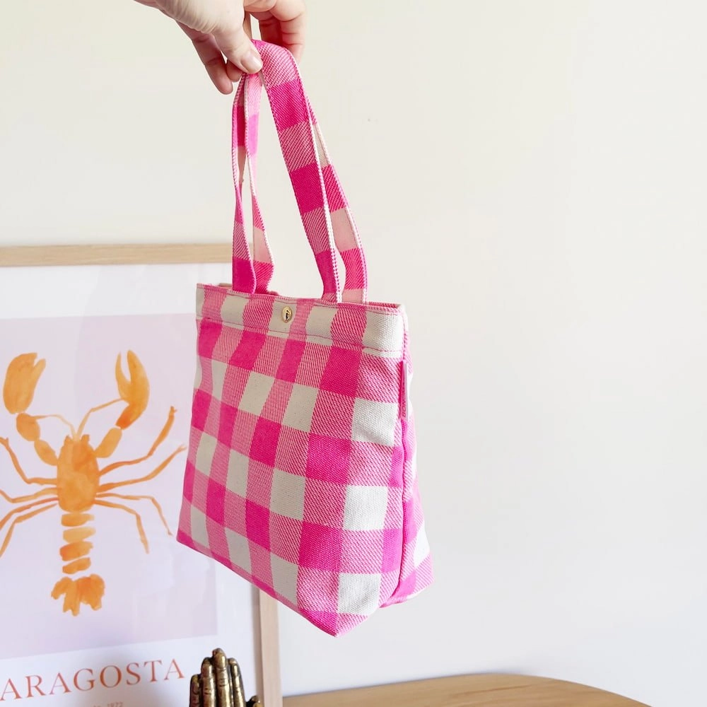 Mini Bonnie Tote Bag -- Neon Pink Gingham